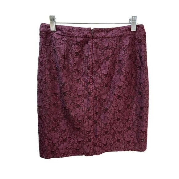 Halogen Nordstrom Midi Pencil Skirt Size 4P Lace Floral Burgundy - Picture 2 of 4